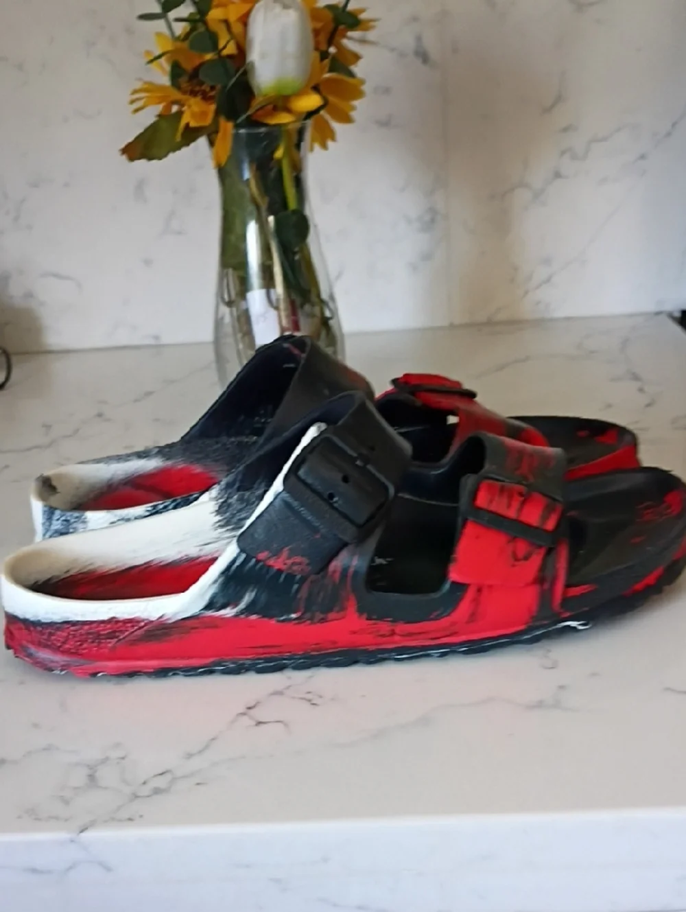 Birkenstock Black and Red Painted Slide Sandals - Picture 3 of 7
